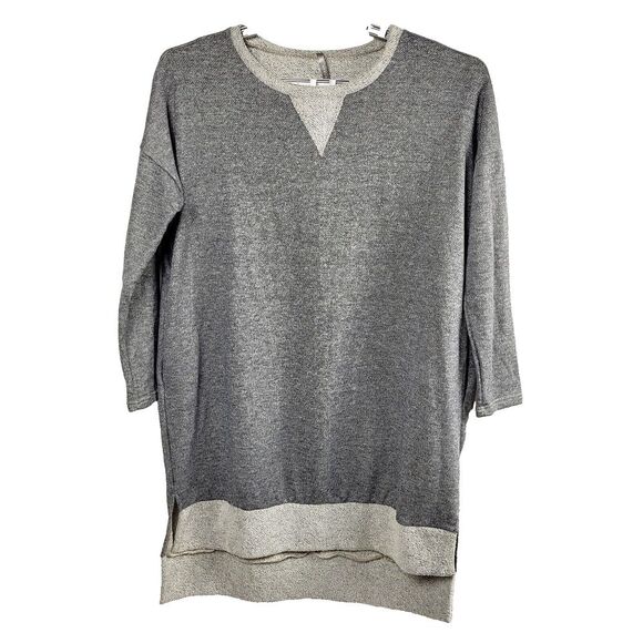 Red Lolly Tunic Sweater Medium Gray Flecked Cotton Blend USA Made High Low Hem - Picture 4 of 13